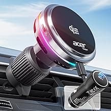 acer Qi2.2 25W for MagSafe Car Mount Charger, Wireless Car Charger with Cooling Fan & Backlight, Vent Phone Mount with 45W Car Adapter, 360°Rotation Magnetic Phone Holder for iPhone 17/16/15/14/13