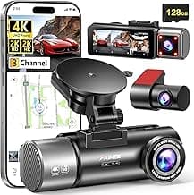4K+2K+2K 3 Channel Dash Cam Front and Rear, 128GB Card Included, Dash Camera for Cars 5.8G/2.4G Dual Wifi, Built-in GPS, Night Vision, WDR, 170°Wide Angle, G-Sensor Emergency Lock, 24H Parking Monitor