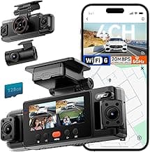 IIWEY N6 360° Dash Cam 4 Channel, 5.8G WiFi-6 (up to 20MB/s) with App, Free 128GB Card, FHD Front & Rear Inside Dash Cam for Car, 8 IR Lights Night Vision, GPS, 24/7 Parking Mode, G-Sensor