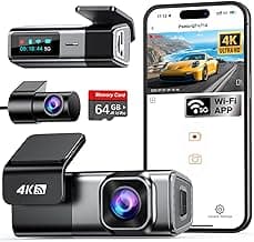 Navycrest 4K Dash Cam Front and Rear with 64GB Card, Built-in 5G WiFi, Dash Camera for Cars 4K Front and 1080P Rear, Dashcams for Cars Loop Recording, Gravity Sensor, 24-Hours Parking Mode