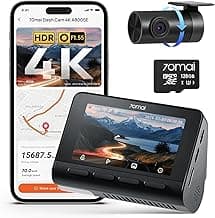 70mai 4K Dash Cam Front and Rear, Built in Wi-Fi 6 & GPS Car Camera, Super Night Vision, ADAS, 3'' IPS Screen, 24H Parking Mode, Time-Lapse, Loop Recording, with 128GB Card (A800SE)
