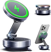 avedio links Magnetic Phone Charging Holder Mount for Car, 360° Vacuum Magnetic Phone Holder, Qi1 15W Fast Wireless Charger for car Magsafe Suction Cup Phone Mount for iPhone 17 Pro Max Air 16-12